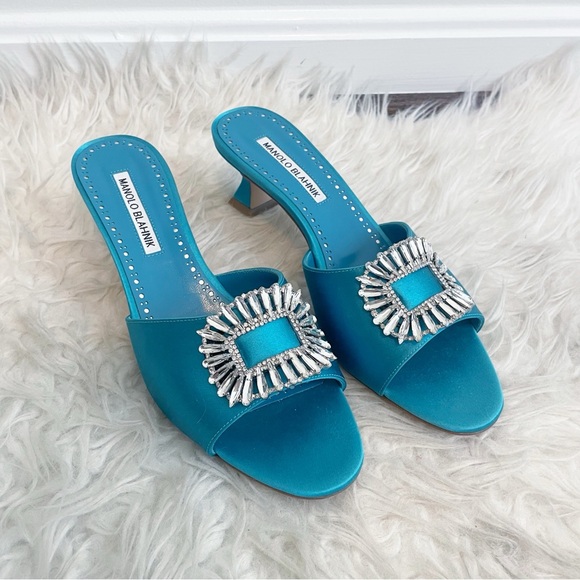 Manolo Blahnik Shoes - Manolo Blahnik Laalita 50 Embellished Buckle Satin Mule Sandal size 39